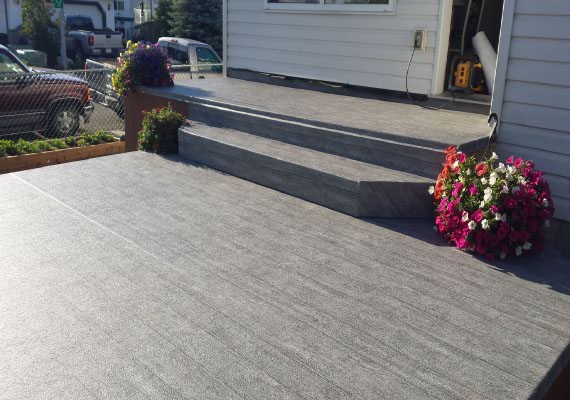 Vinyl has been applied to the decking as well as the stairs.